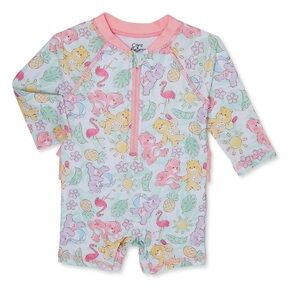 Care Bears toddler girls one piece ruffle swimsuit romper; size: 12M